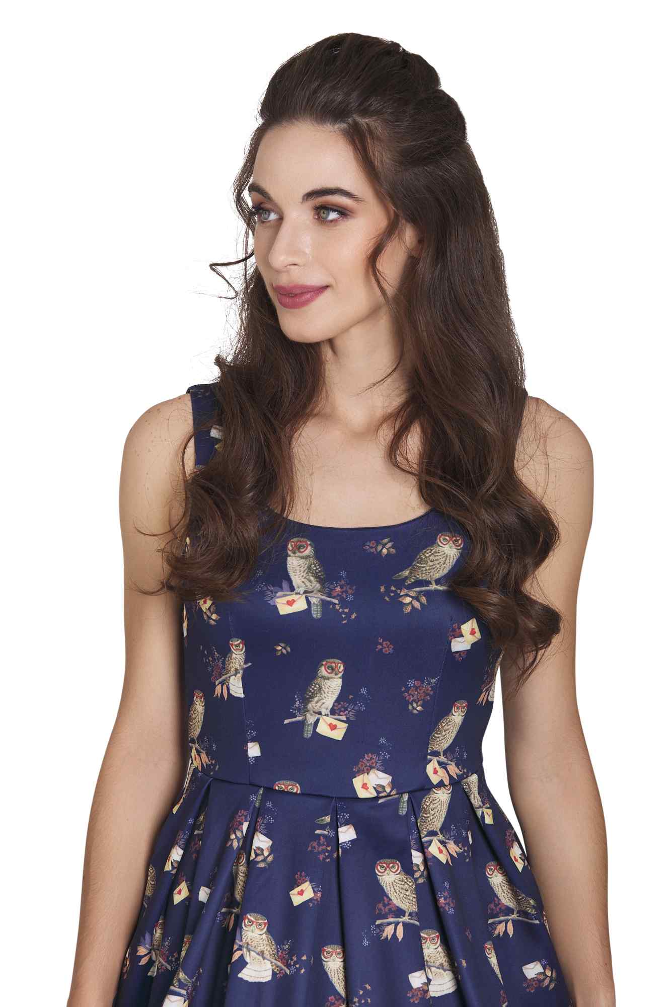 Amanda Owl & Letter Swing Dress in Dark Blue