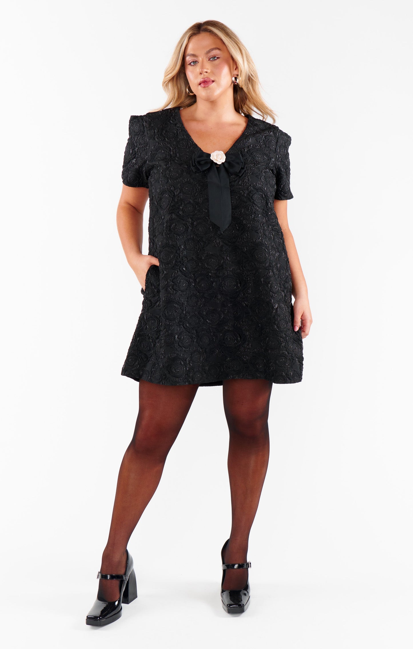 Jeanette Dress ~ Black Blooms Jacquard