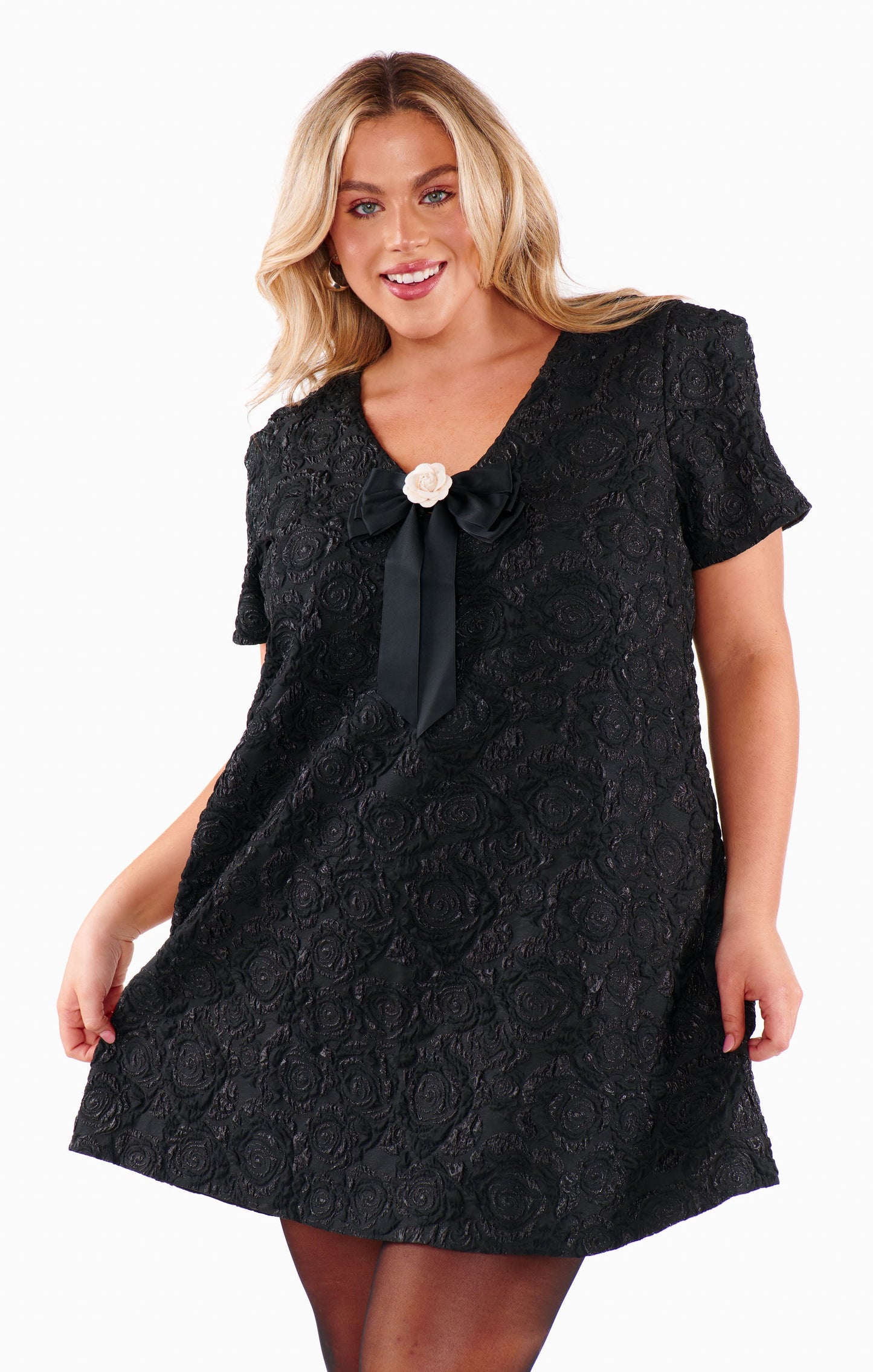 Jeanette Dress ~ Black Blooms Jacquard