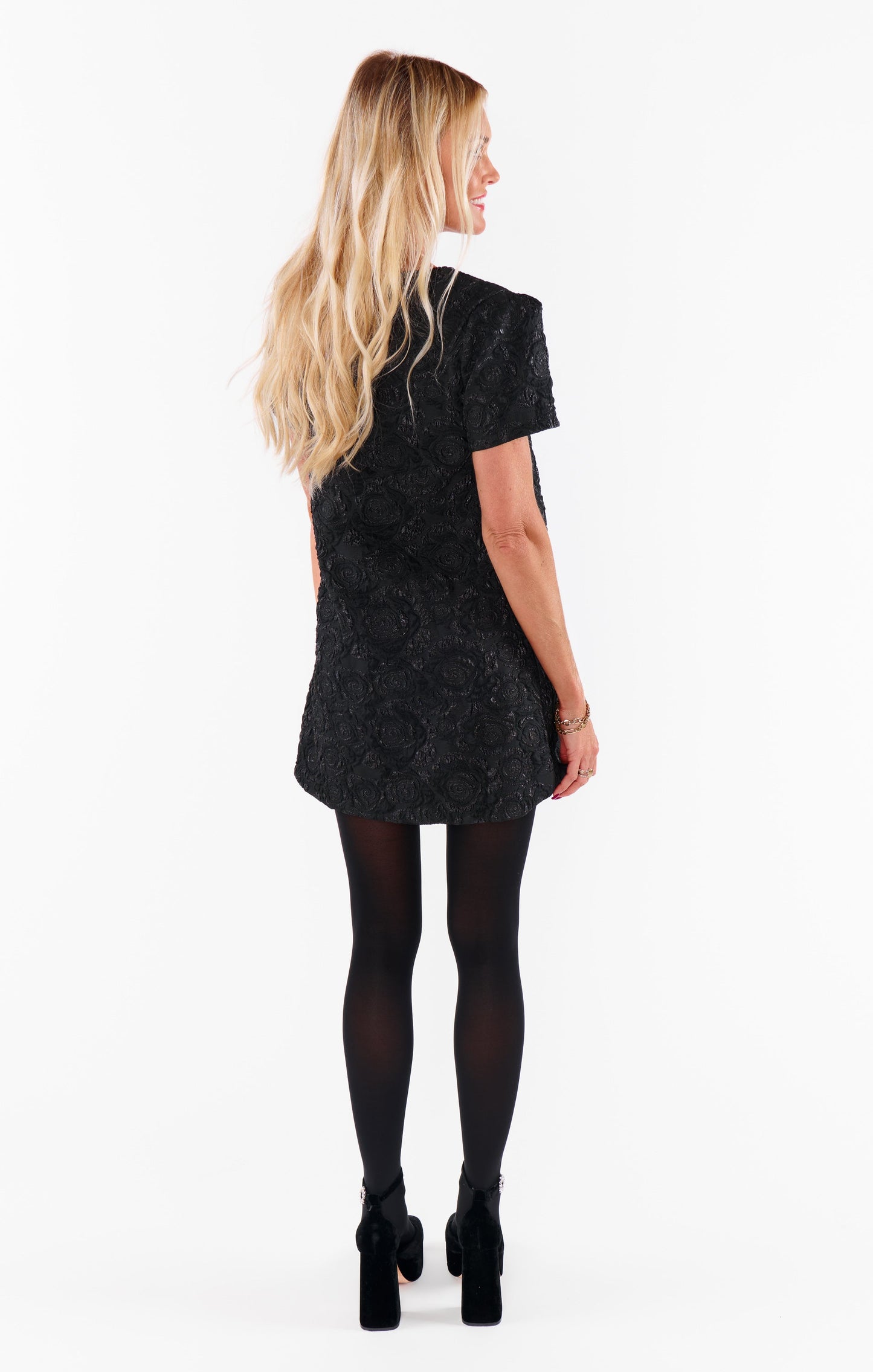 Jeanette Dress ~ Black Blooms Jacquard