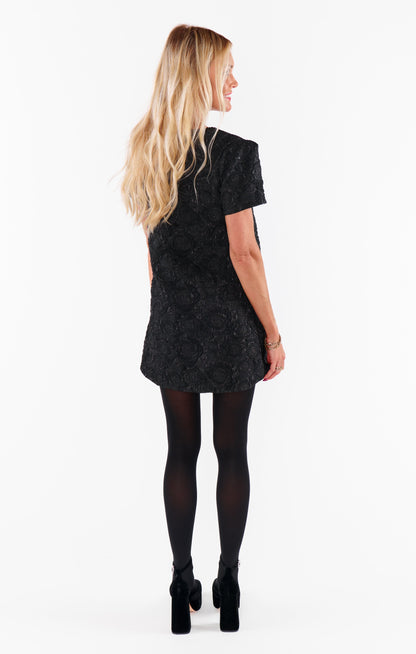Jeanette Dress ~ Black Blooms Jacquard