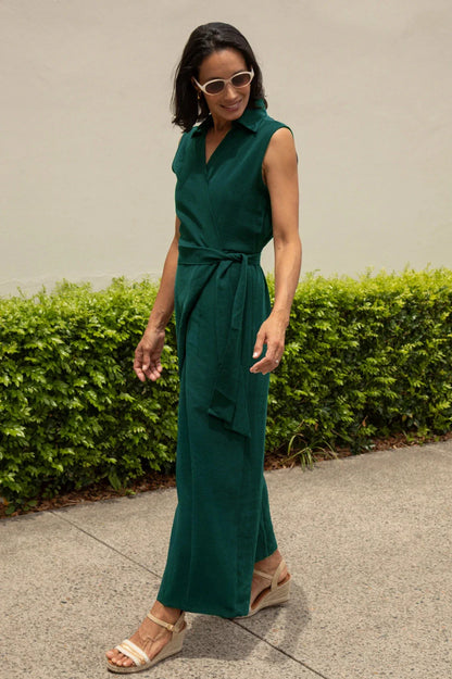 Alex Sleeveless Jumpsuit in Forest Green