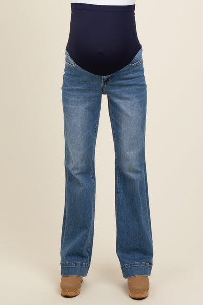 Blue Wide Hem Flare Maternity Jeans