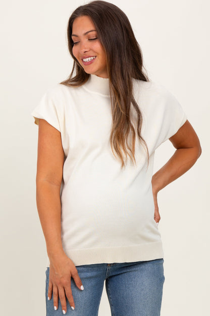 Cream Mock Neck Knit Maternity Top