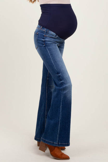 Navy Blue Washed Maternity Flare Jeans