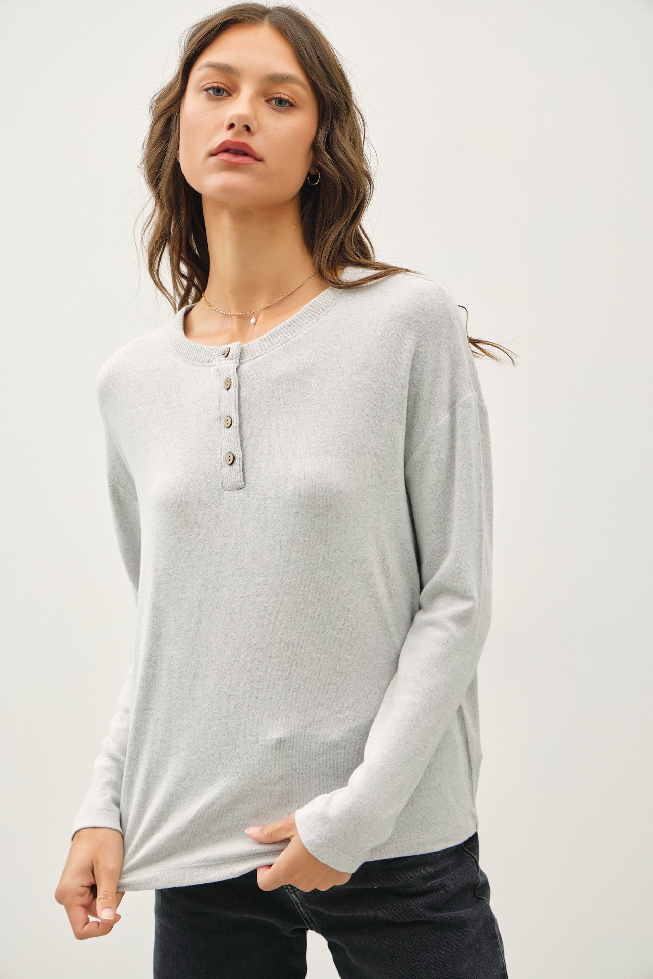Light Grey Brushed Knit Henley Maternity Top
