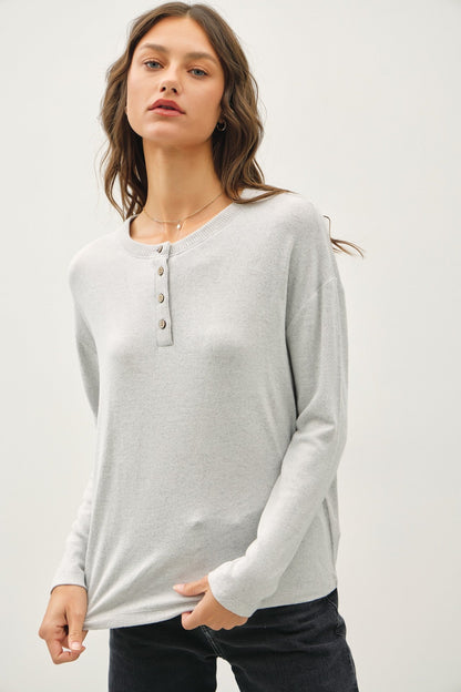 Light Grey Brushed Knit Henley Maternity Top