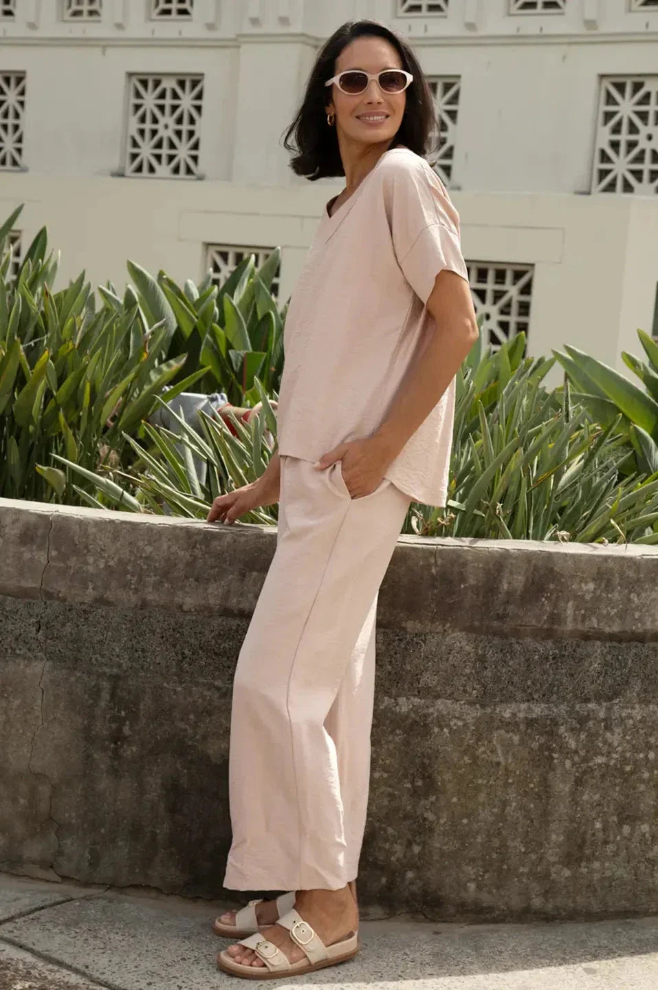 Gemma Straight Leg Tie Waist Pants Blush