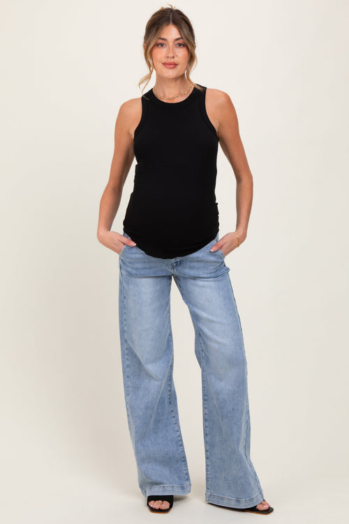Light Blue Vintage Wash Wide Leg Maternity Jeans