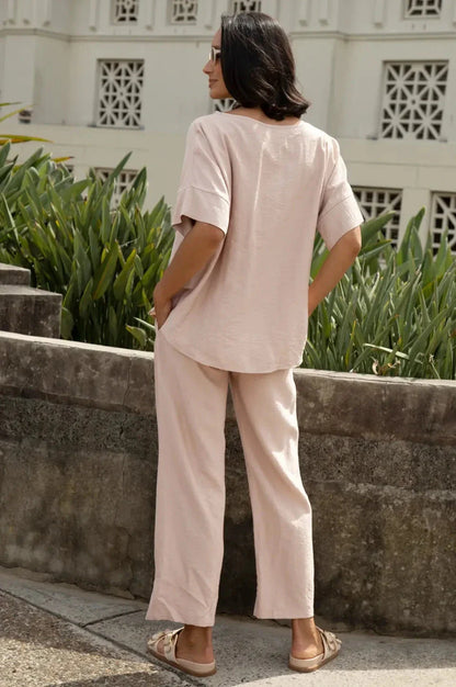 Gemma Straight Leg Tie Waist Pants Blush