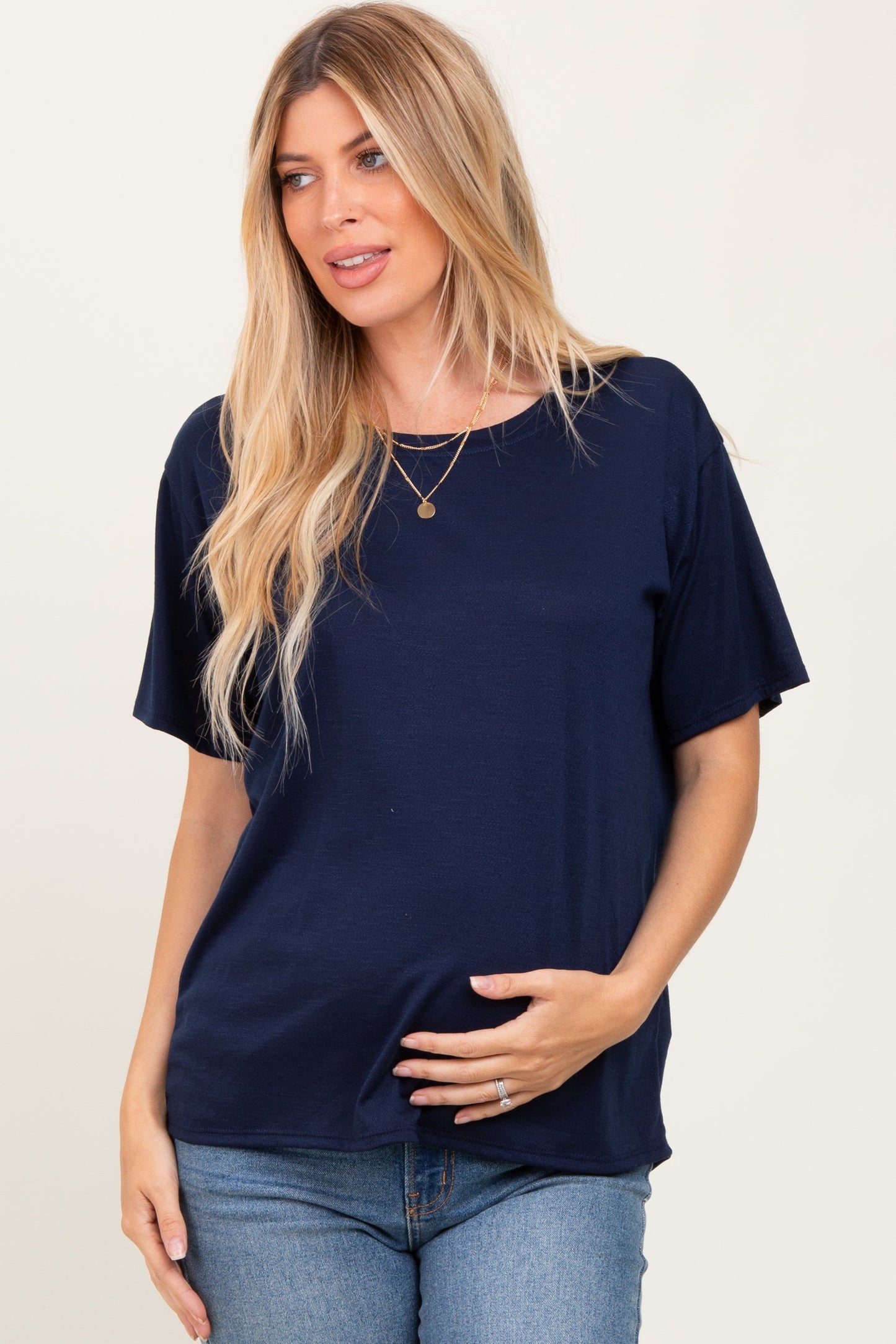 Navy Relaxed Fit Short Sleeve Maternity Tee