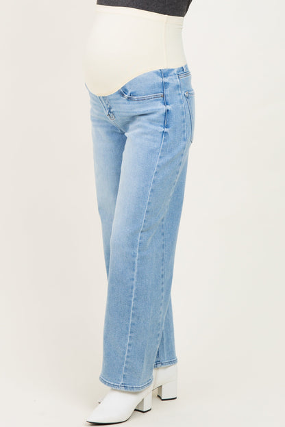 Light High Rise Crop Length Barrel Maternity Jeans