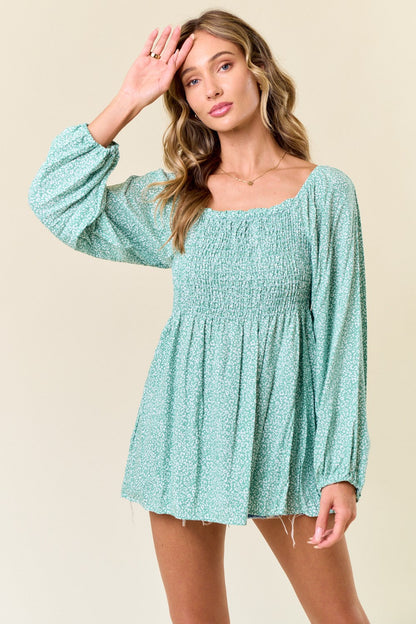 Sage Floral Smocked Long Sleeve Maternity Top