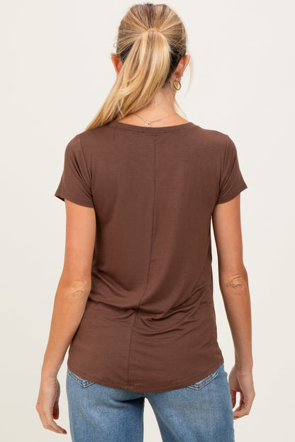 Brown Basic Short Sleeve Maternity Top