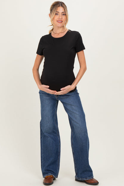 Navy Dark Wash Wide Leg Maternity Jeans