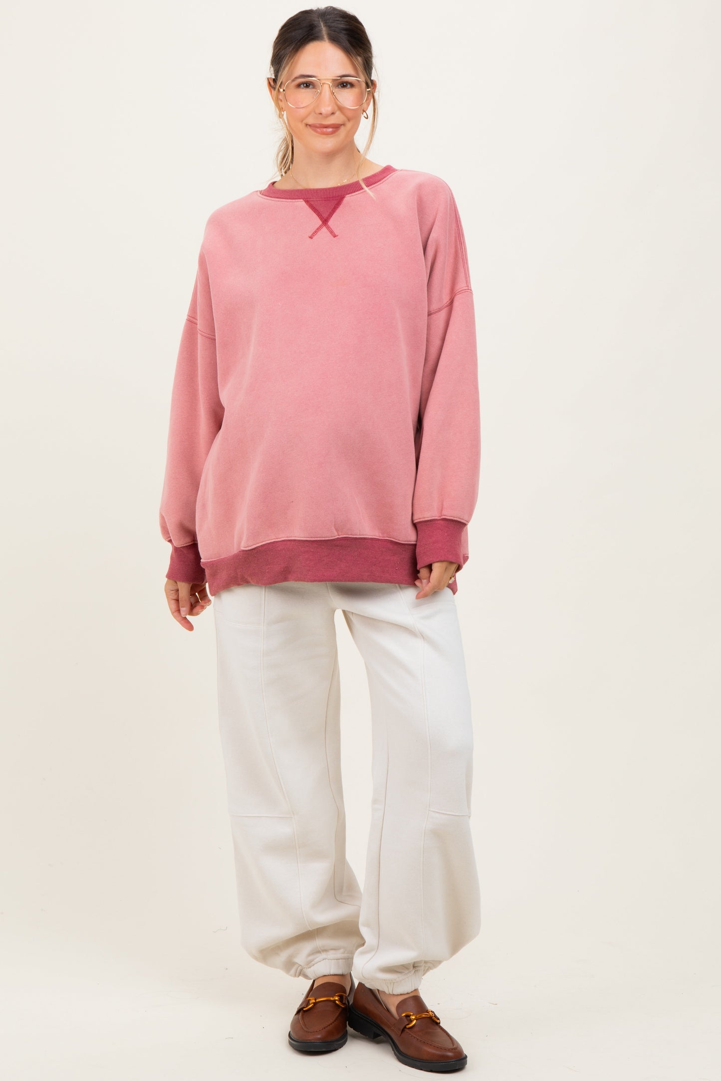 Ivory Multi Seam Fleece Maternity Sweatpants
