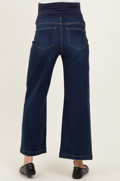 Navy Dark Wash Cropped Maternity Wide Leg Jeans