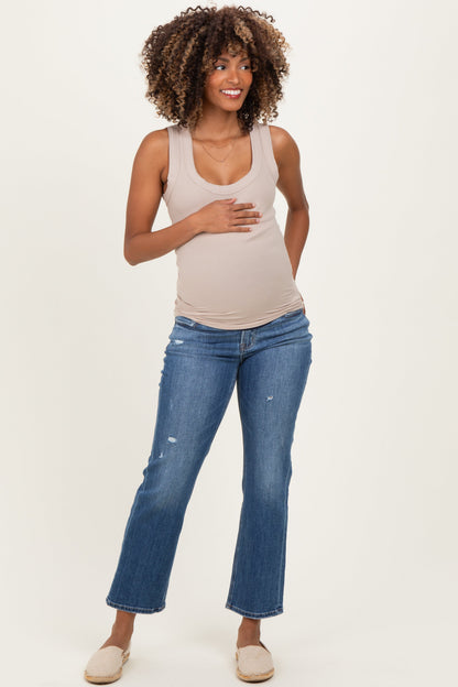 Blue Lightly Distressed Ankle Straight Leg Maternity Jeans