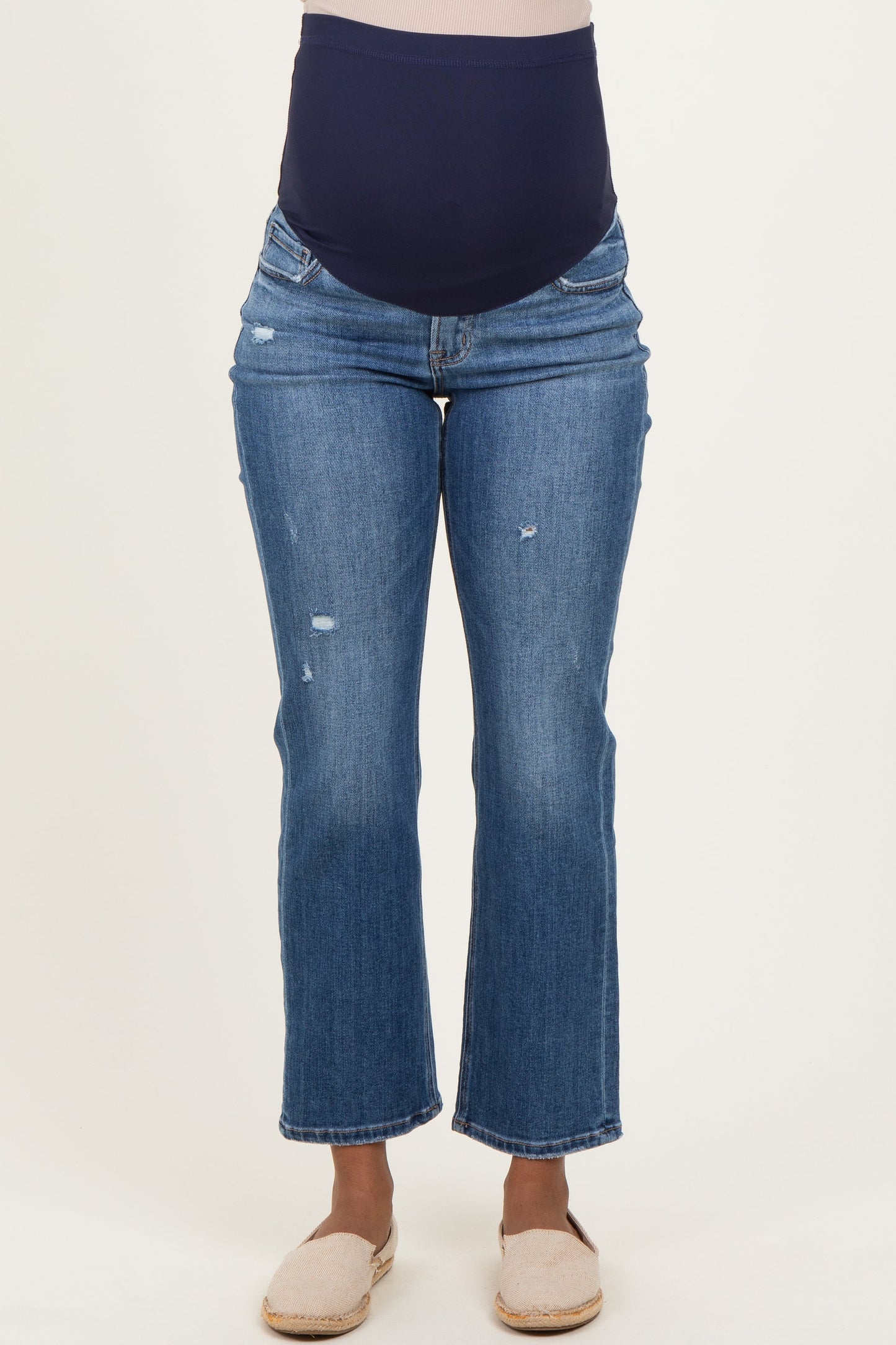 Blue Lightly Distressed Ankle Straight Leg Maternity Jeans