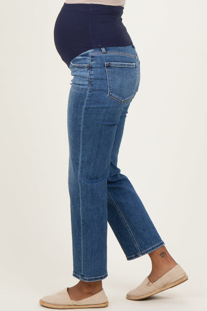 Blue Lightly Distressed Ankle Straight Leg Maternity Jeans