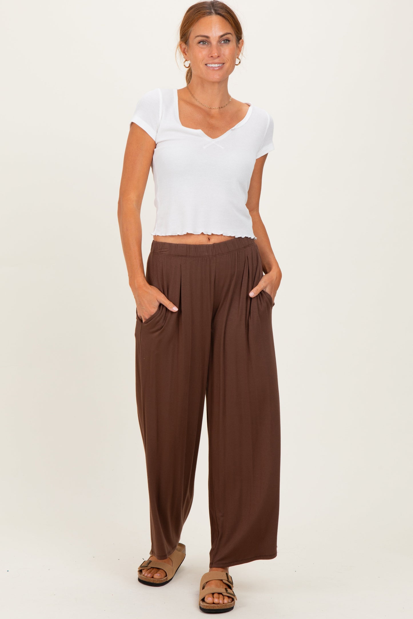 Brown Wide Leg Ankle Maternity Lounge Pants