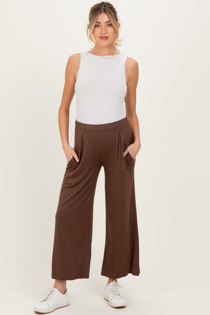 Brown Wide Leg Ankle Maternity Lounge Pants