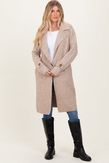 Beige Knit Long Maternity Sweater Coat