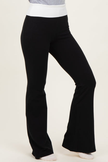 Black Contrast Waistband Flared Maternity Lounge Pants