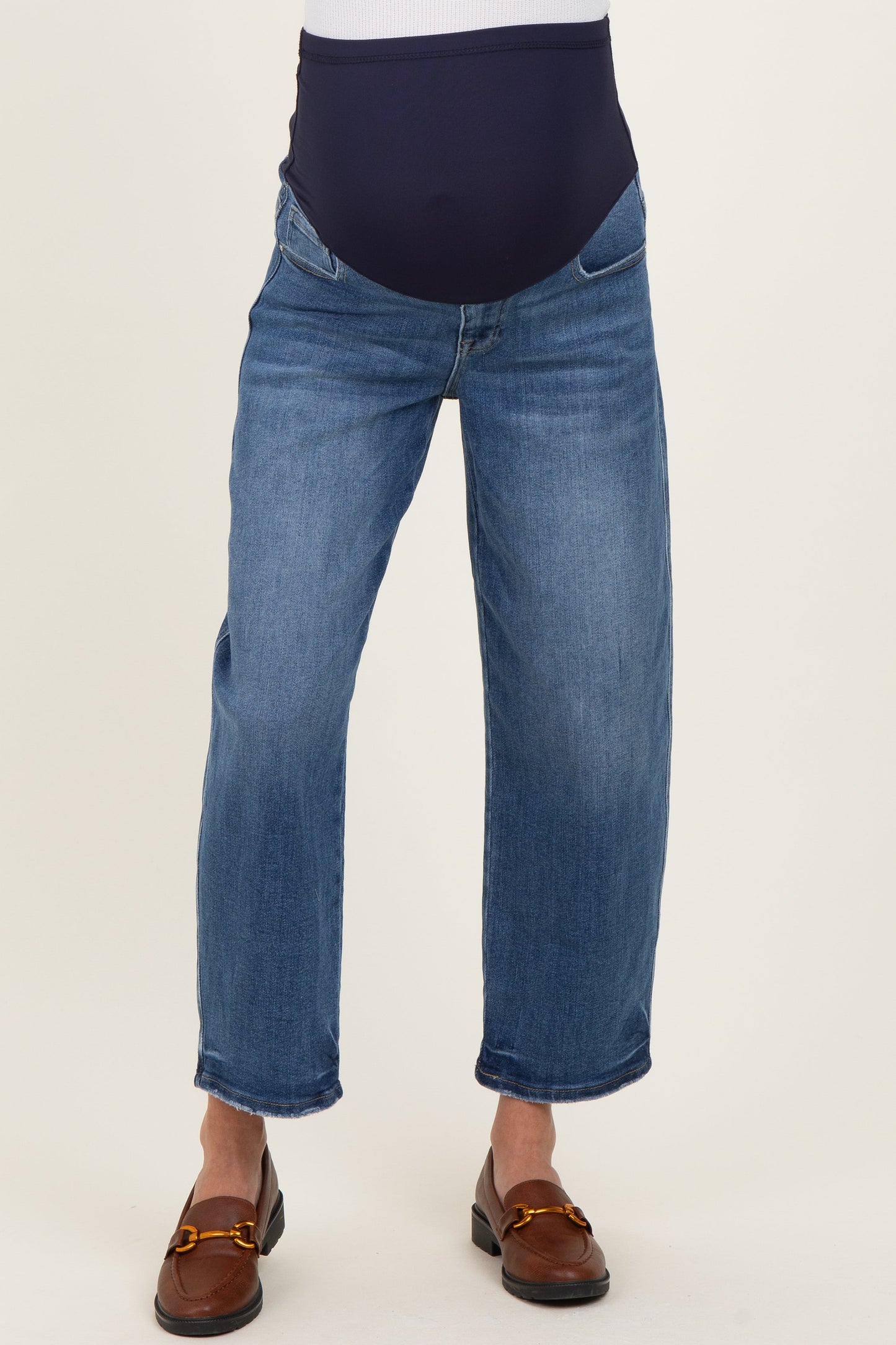Blue Cropped Barrel Leg Maternity Jeans