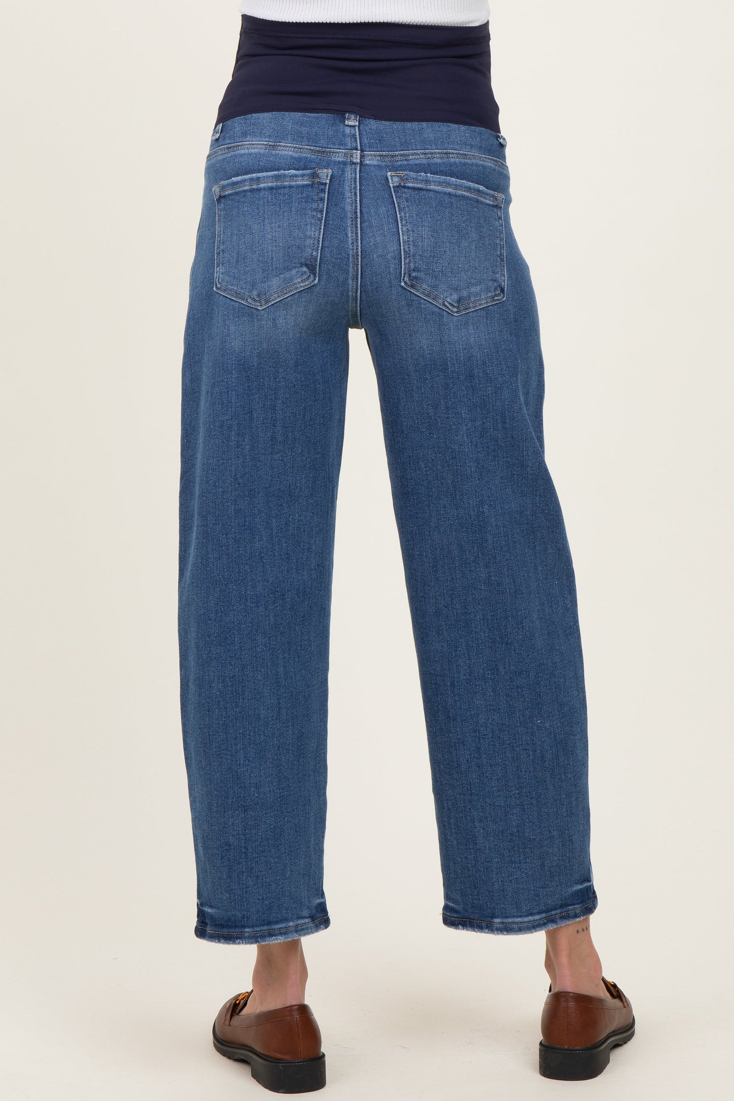 Blue Cropped Barrel Leg Maternity Jeans