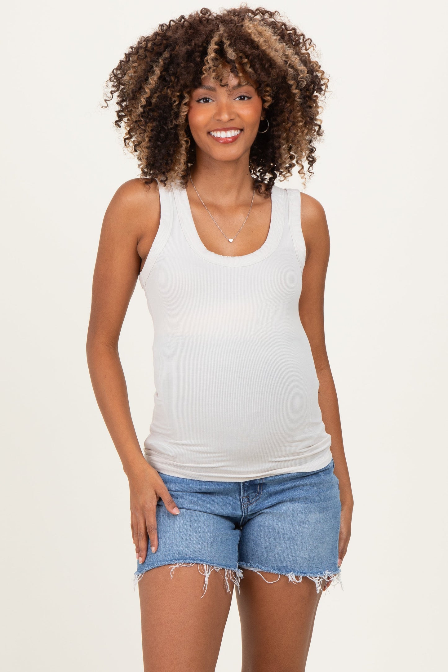 Blue Distressed Raw Hem Maternity Denim Shorts