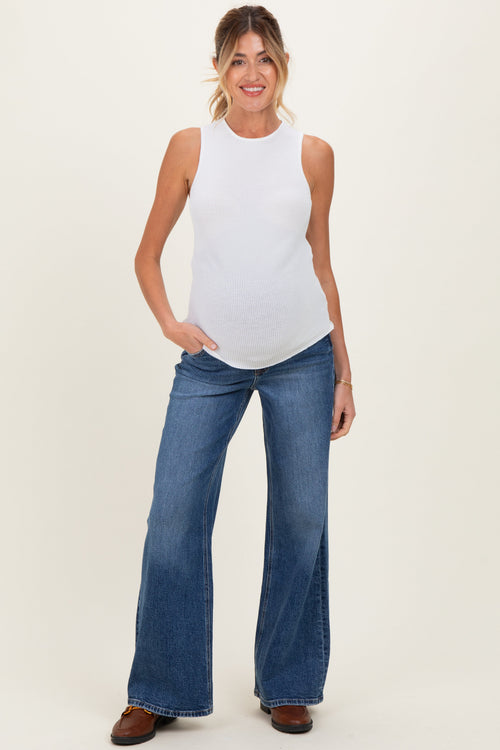 Navy Vintage Wash Wide Leg Maternity Jeans