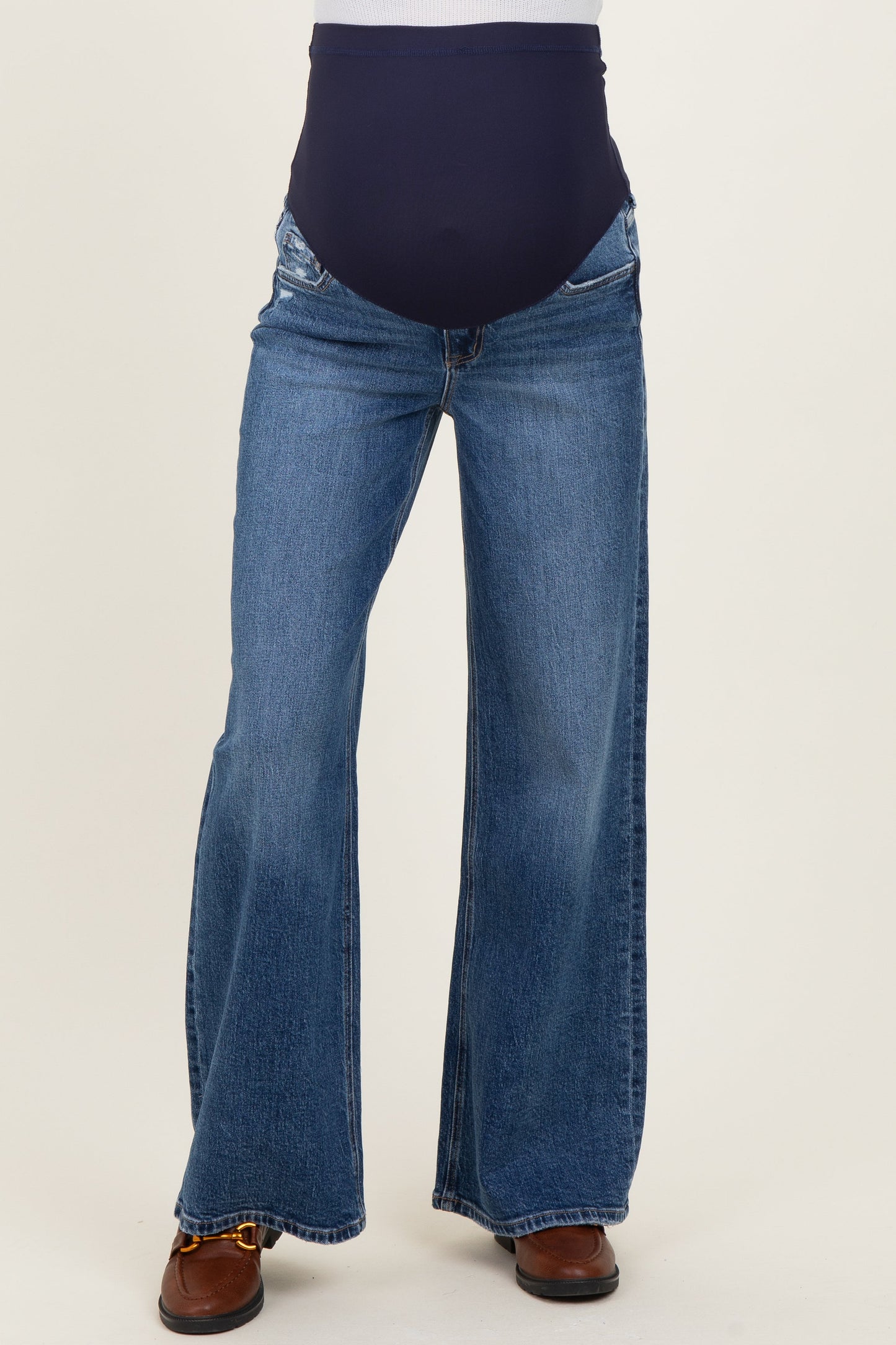 Navy Vintage Wash Wide Leg Maternity Jeans