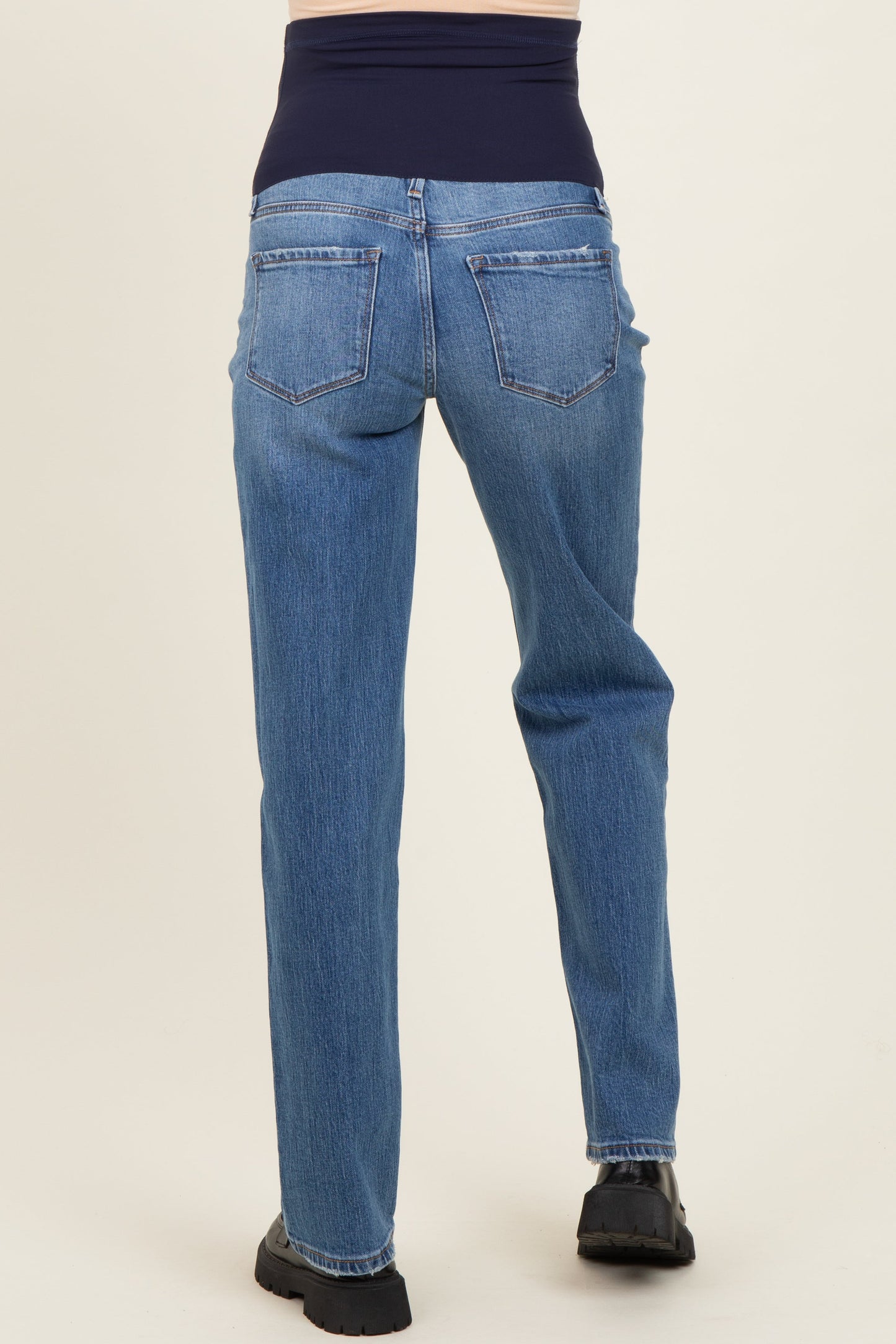 Blue Lightly Distressed Straight Leg Maternity Jeans