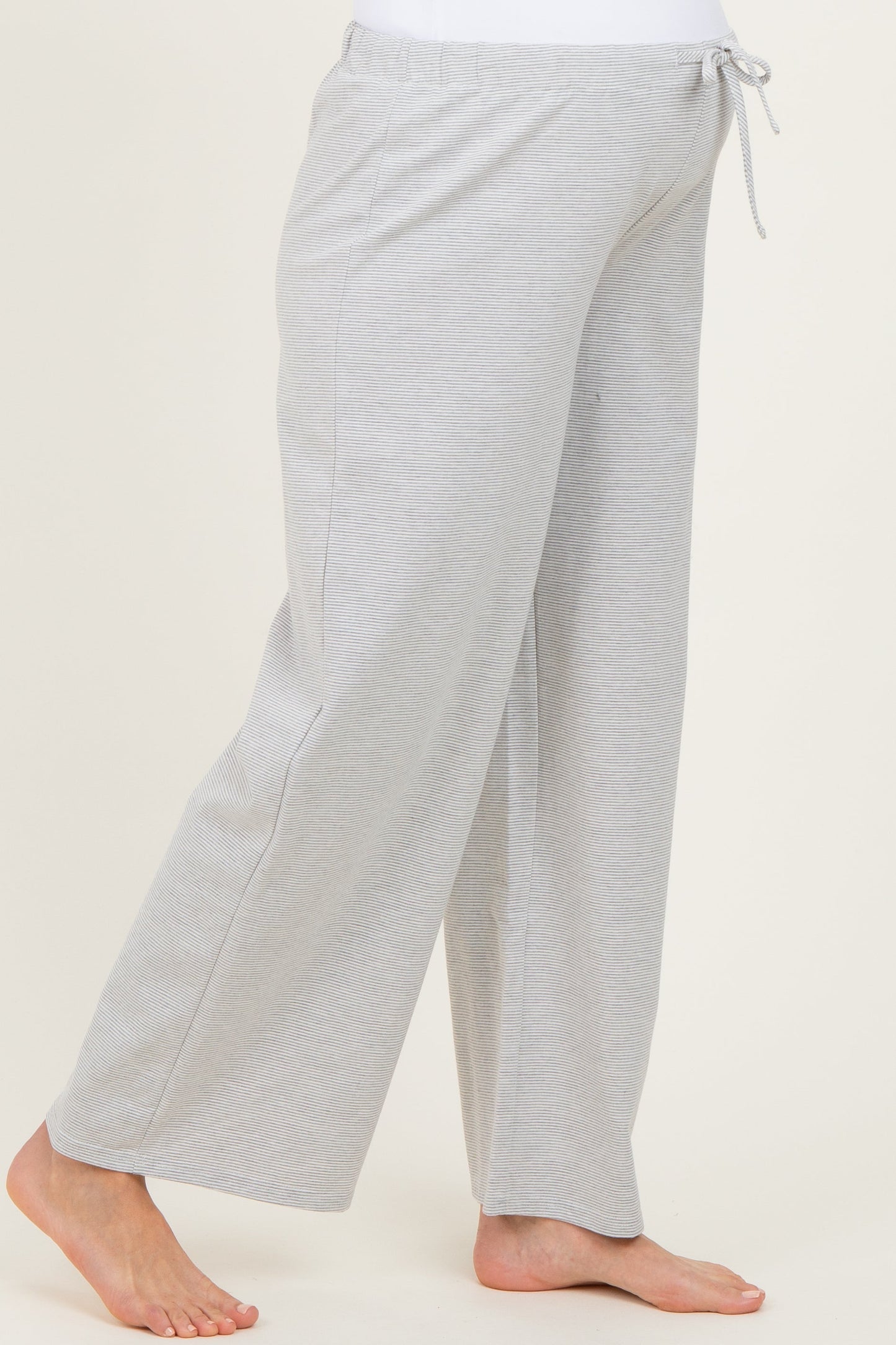 Heather Grey Striped Front Tie Maternity Lounge Pants