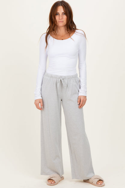 Heather Grey Striped Front Tie Maternity Lounge Pants