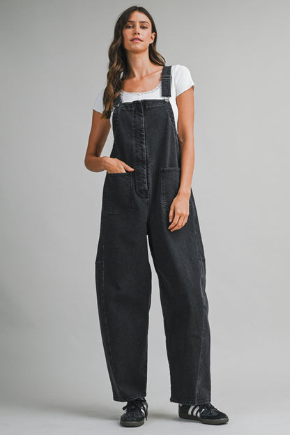 Black Washed Denim Maternity Overalls