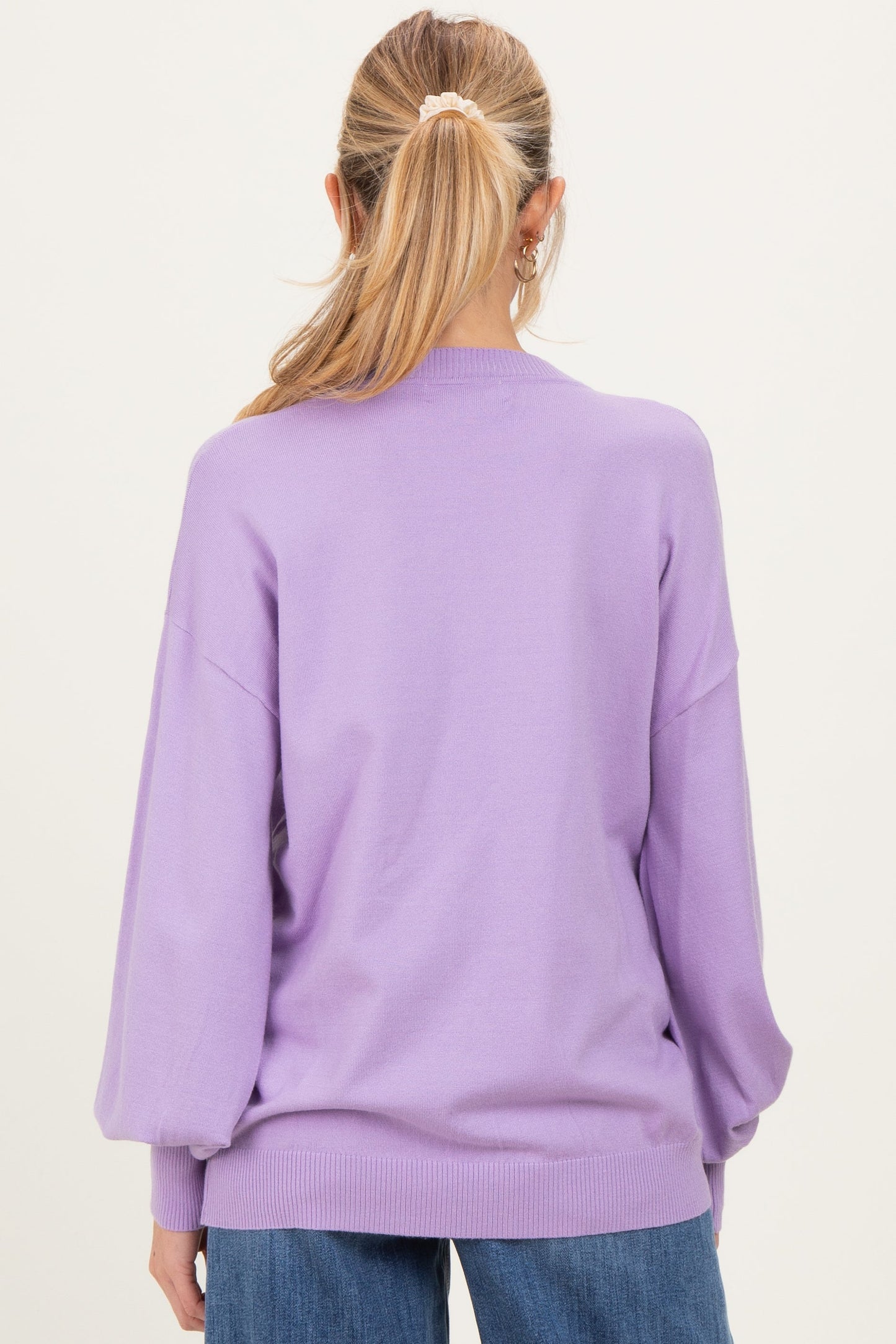 Lavender Fine Knit Balloon Sleeve Maternity Sweater