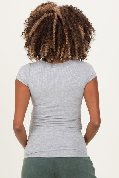 Heather Grey Ribbed Rounded Square Neck Maternity Top