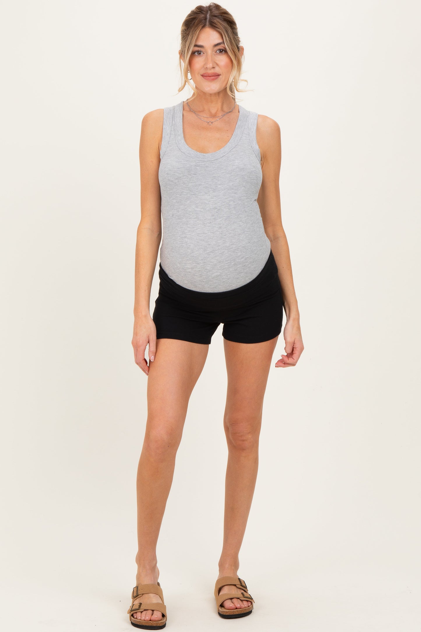 Black Foldover Waistband Maternity Shorts