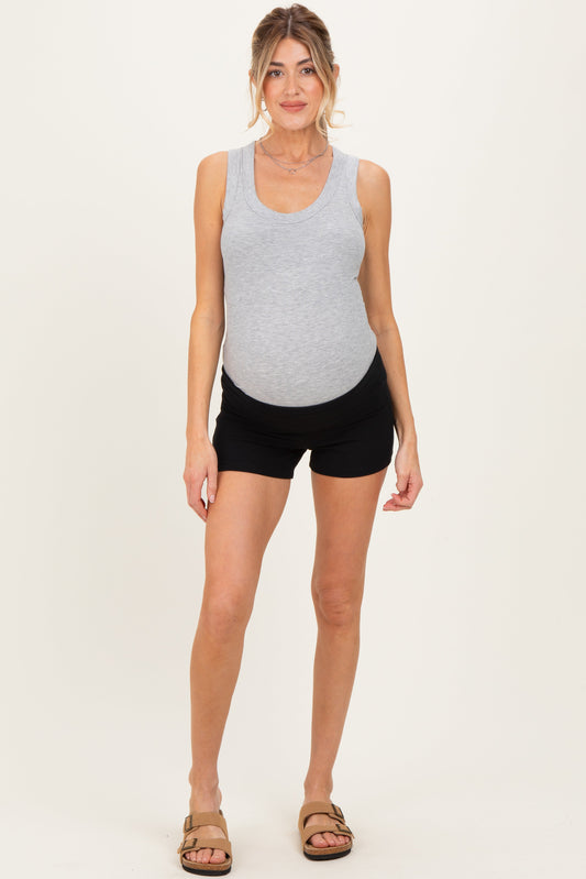 Black Foldover Waistband Maternity Shorts