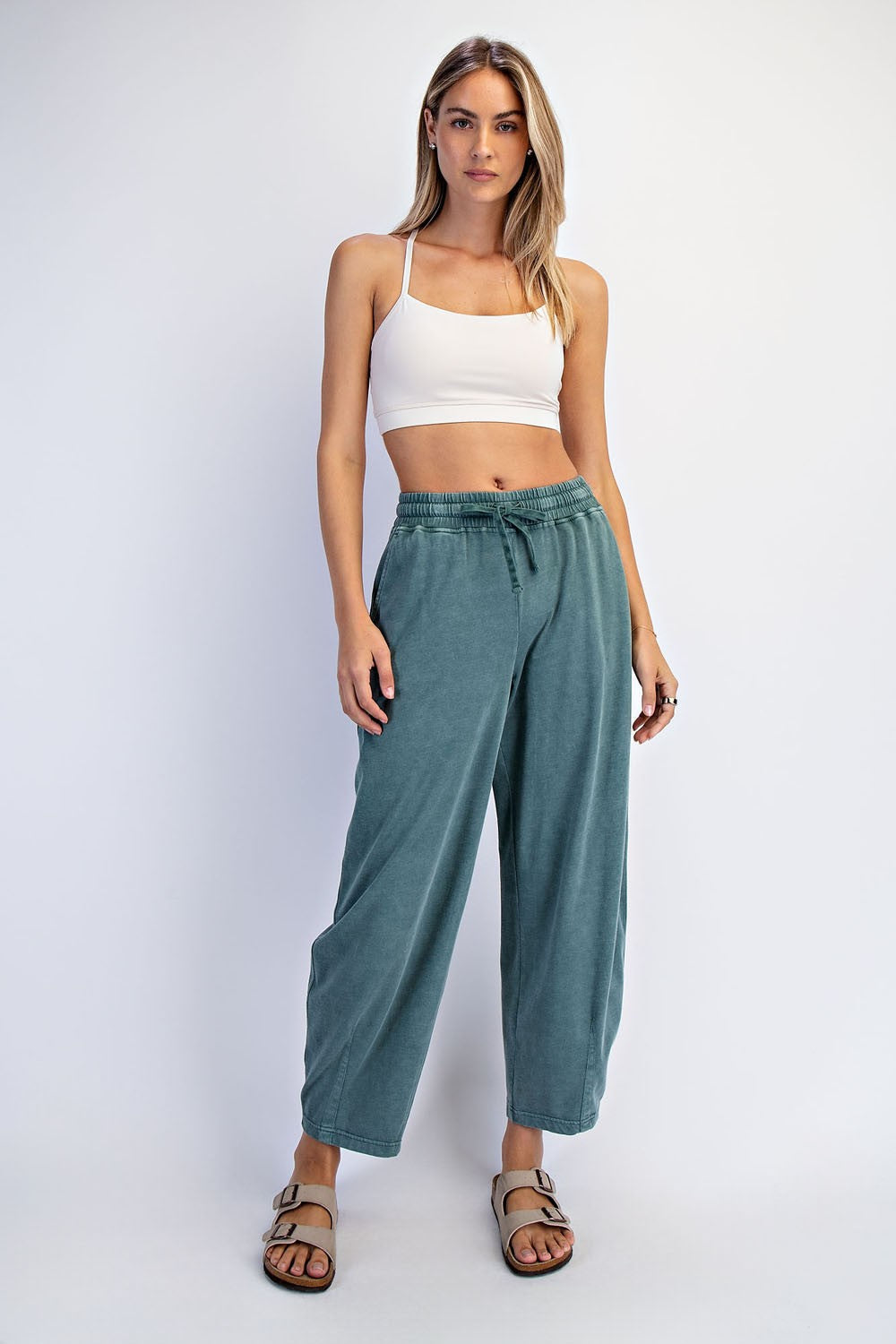 Teal Mineral Wash Barrel Leg Maternity Lounge Pants