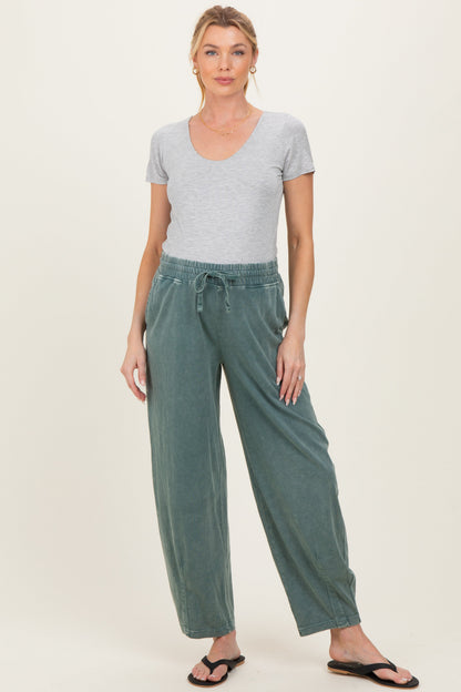 Teal Mineral Wash Barrel Leg Maternity Lounge Pants