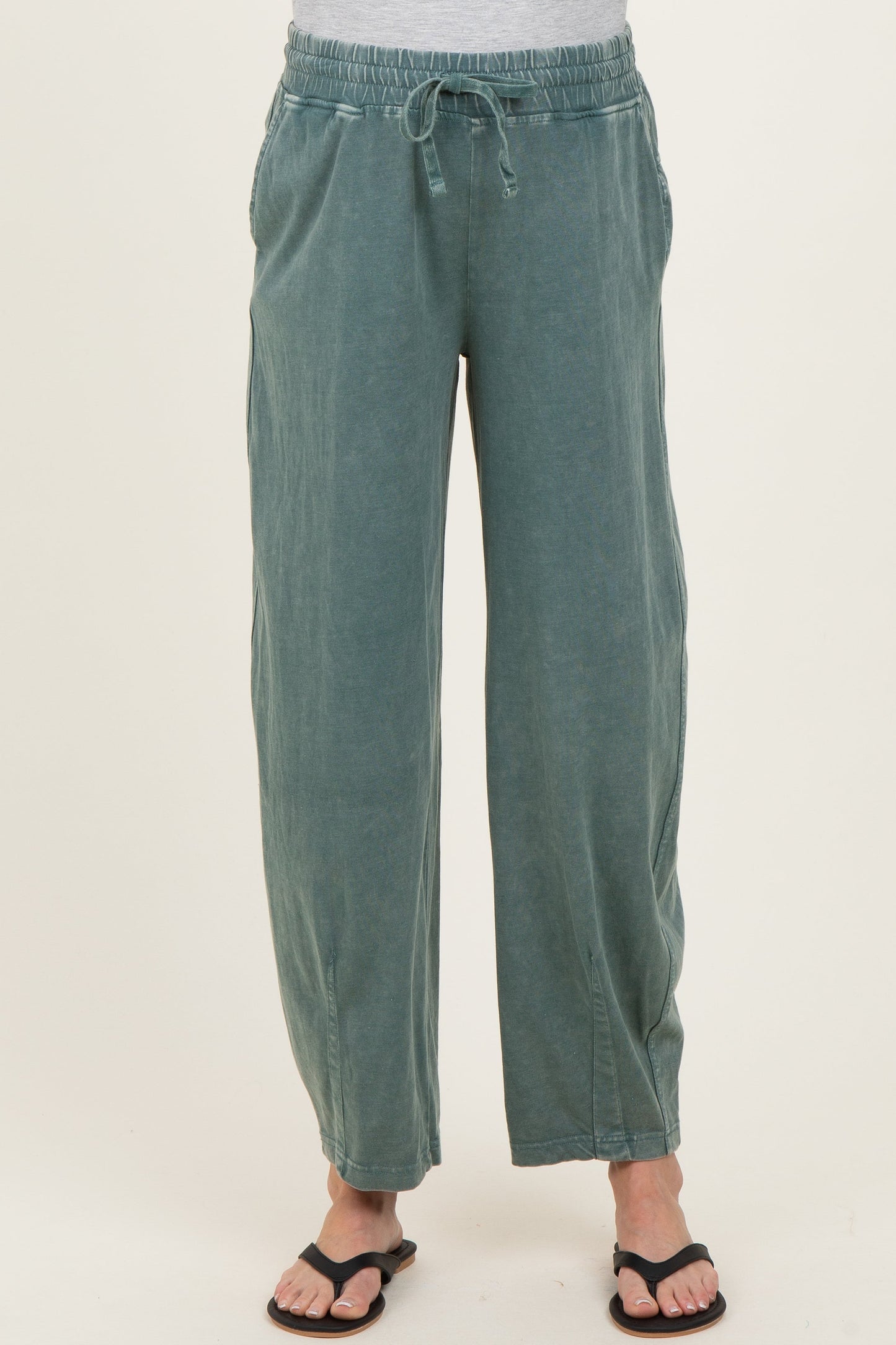 Teal Mineral Wash Barrel Leg Maternity Lounge Pants