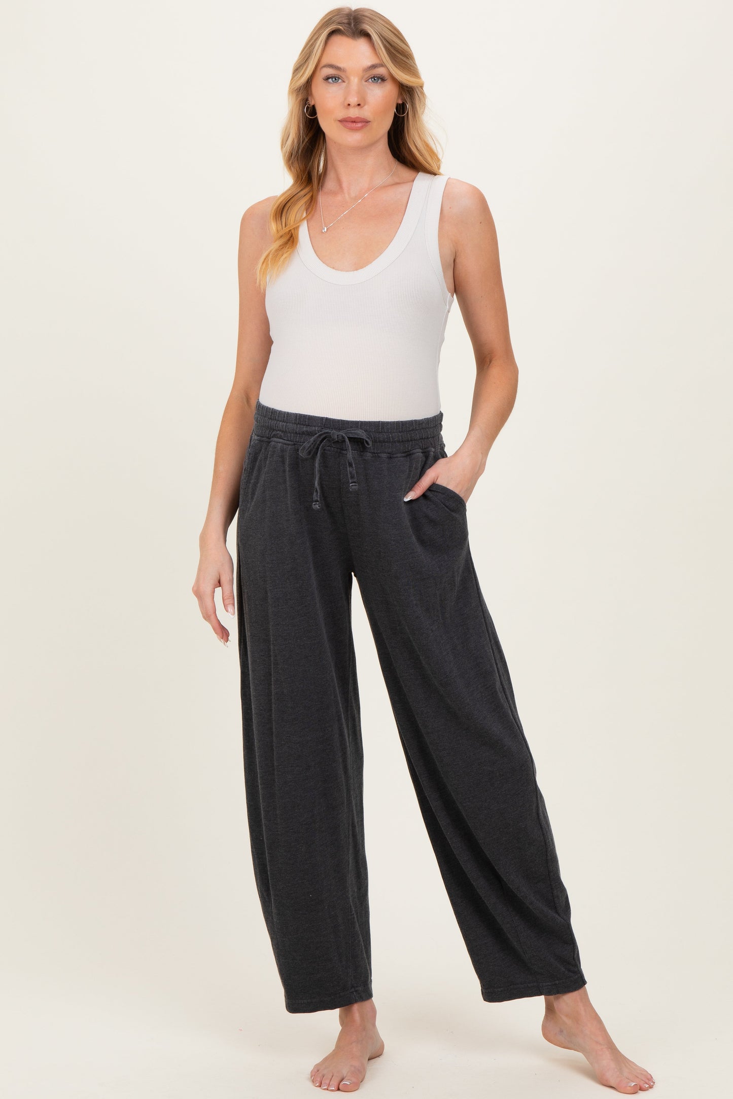 Black Mineral Wash Barrel Leg Maternity Lounge Pants