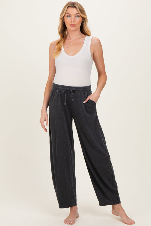 Black Mineral Wash Barrel Leg Maternity Lounge Pants