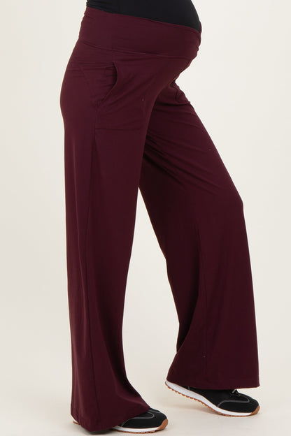 Wine Crossover Waist Active Wide Leg Maternity Pant