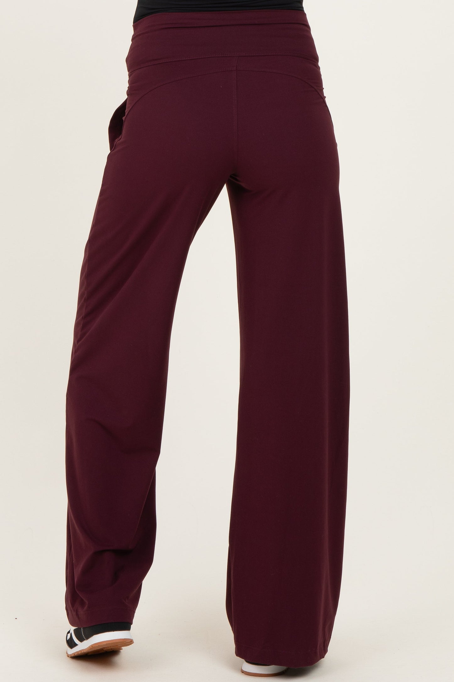 Wine Crossover Waist Active Wide Leg Maternity Pant