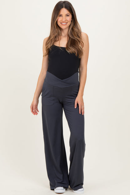 Charcoal Crossover Waist Active Wide Leg Maternity Pant