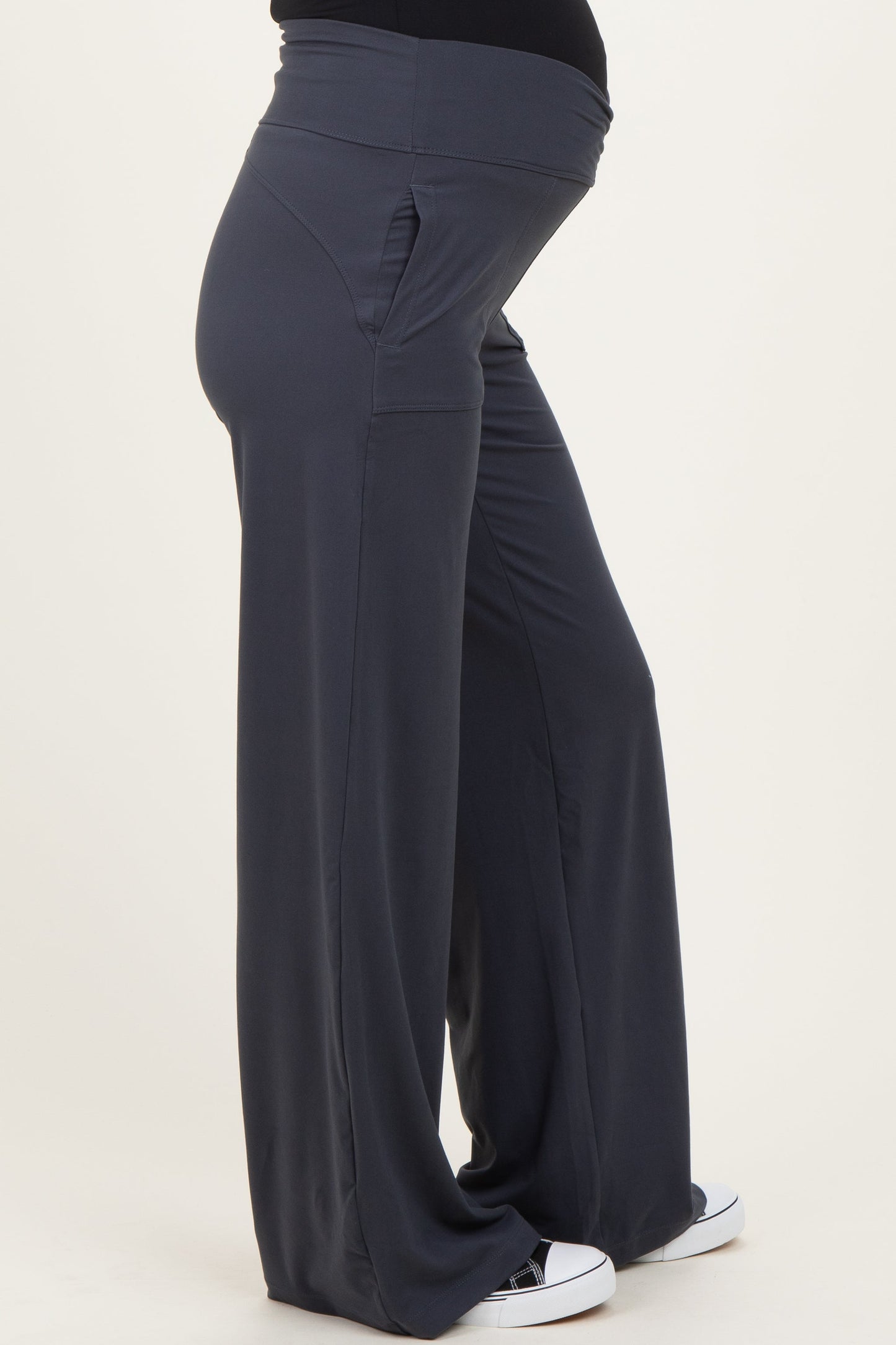 Charcoal Crossover Waist Active Wide Leg Maternity Pant